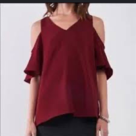 Design Lab Burgundy Cold Shoulder Top - Picture 1 of 3